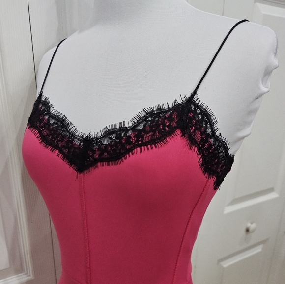 Love Culture Sexy Party Club Hot Pink & Black Lace Bodycon Mini Slip Dress XS S - Picture 8 of 10